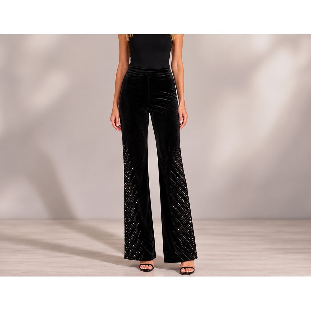 Adrianna Papell Evening Essentials Flare Pants Sequin Hollywood Beaded SZ 12